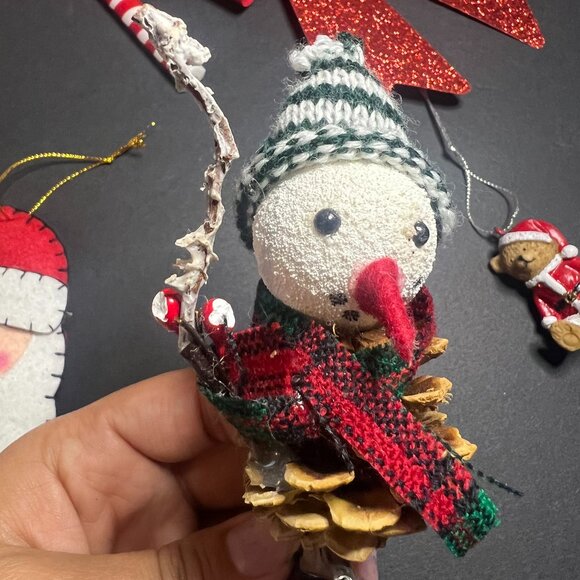 Vintage Lot of 7 Santa Claus, Snowman, Bear, Candy Cane Christmas Ornaments - Picture 6 of 7